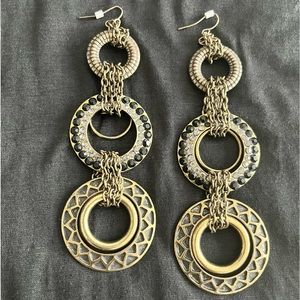 Gold Earrings, Long, Tiered